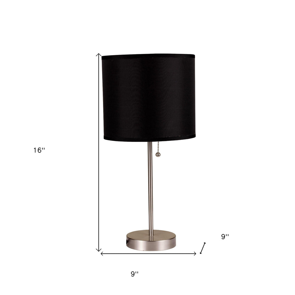 16" Silver Metal Candlestick Table Lamp With Black Classic Drum Shade - Homeroots - Flyclothing LLC