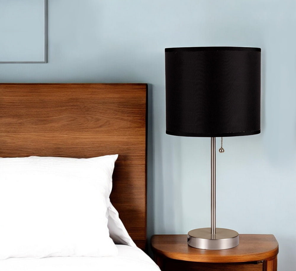 16" Silver Metal Candlestick Table Lamp With Black Classic Drum Shade - Homeroots - Flyclothing LLC