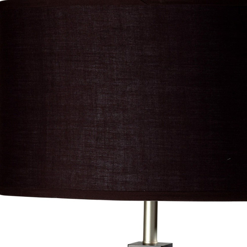 30" Black Polyresin Table Lamp With Brown Classic Drum Shade - Homeroots