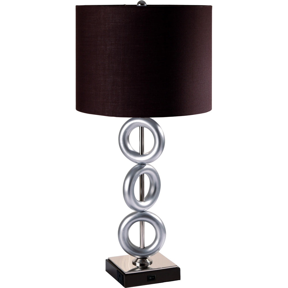 29" Silver Ceramic Geometric Table Lamp With Brown Classic Drum Shade - Homeroots