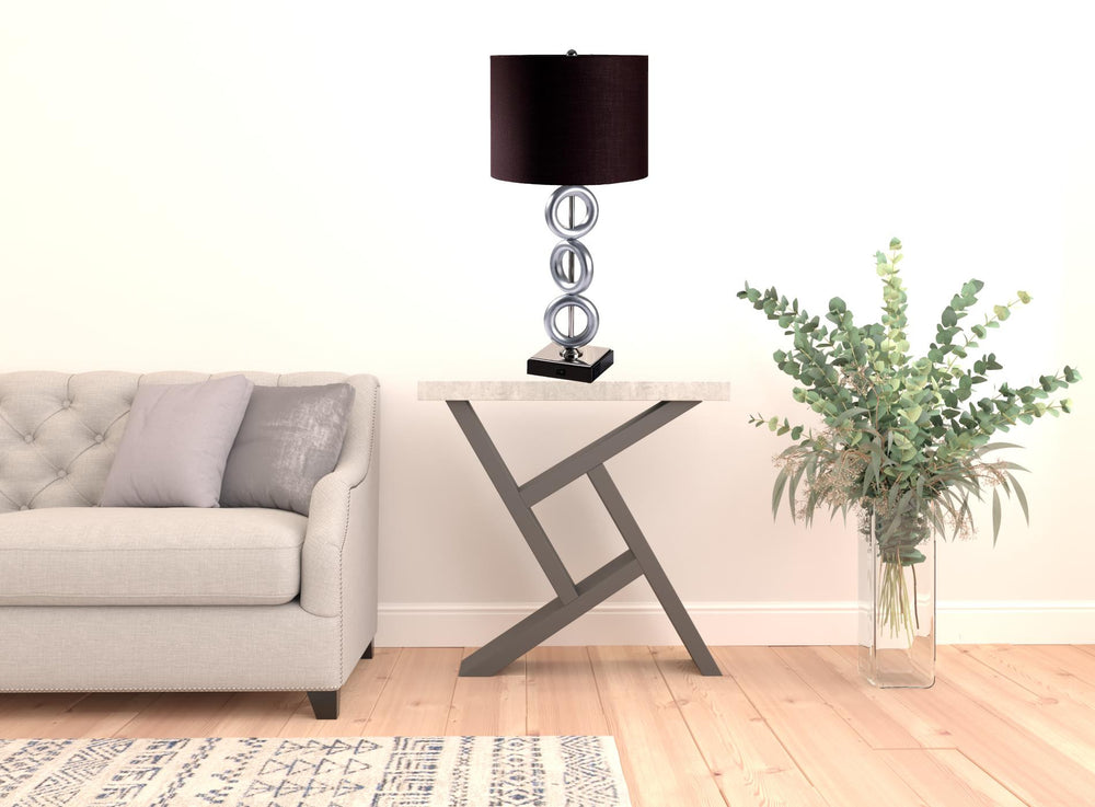 29" Silver Ceramic Geometric Table Lamp With Brown Classic Drum Shade - Homeroots