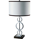 29" Silver Metal Bedside Geo Table Lamp With White and Black Trim Classic Drum Shade - Homeroots