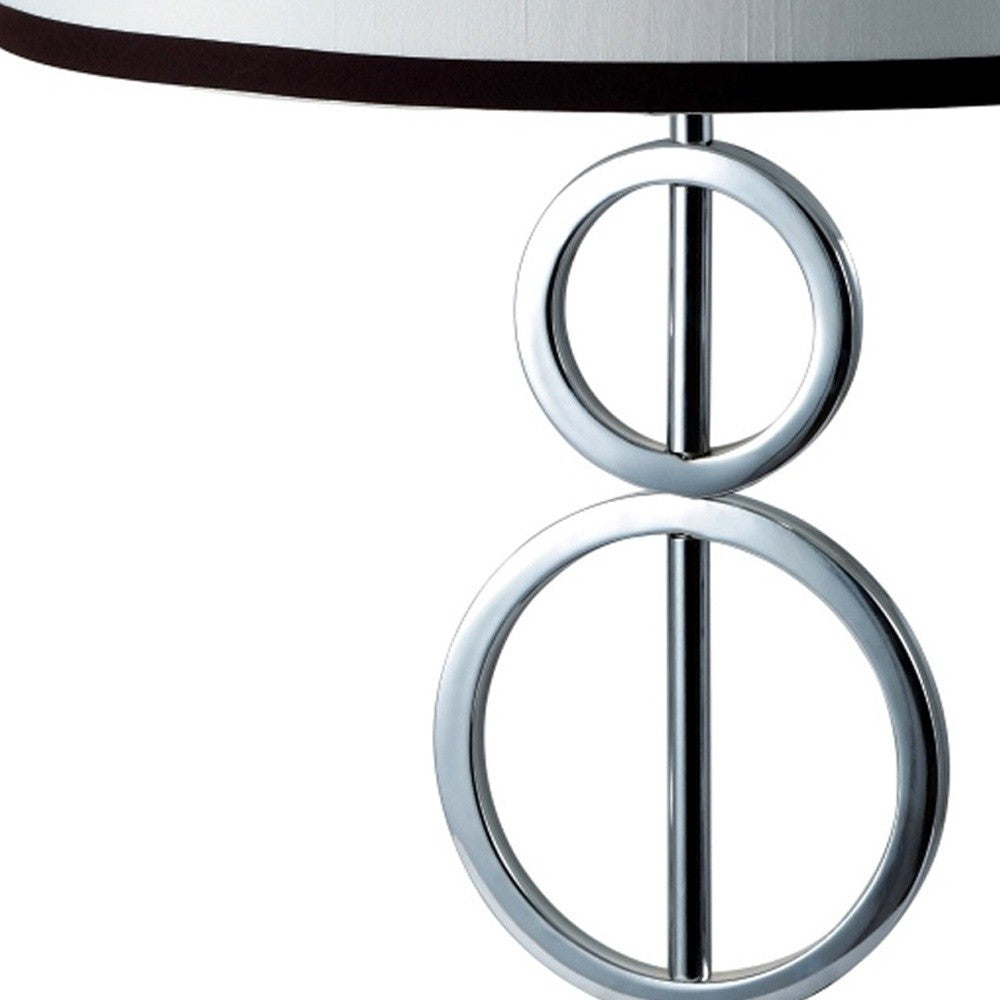 29" Silver Metal Bedside Geo Table Lamp With White and Black Trim Classic Drum Shade - Homeroots