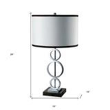 29" Silver Metal Bedside Geo Table Lamp With White and Black Trim Classic Drum Shade - Homeroots