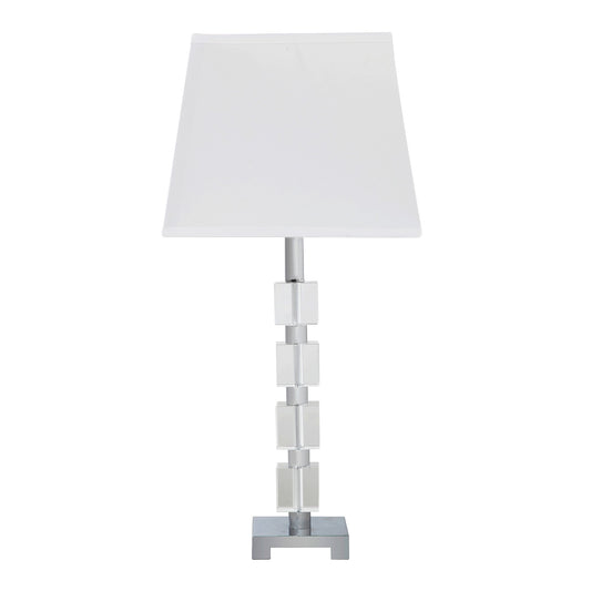 25" Crystal Geo Cubed Table Lamp With White Sharp Corner Square Tapered Shade - Homeroots