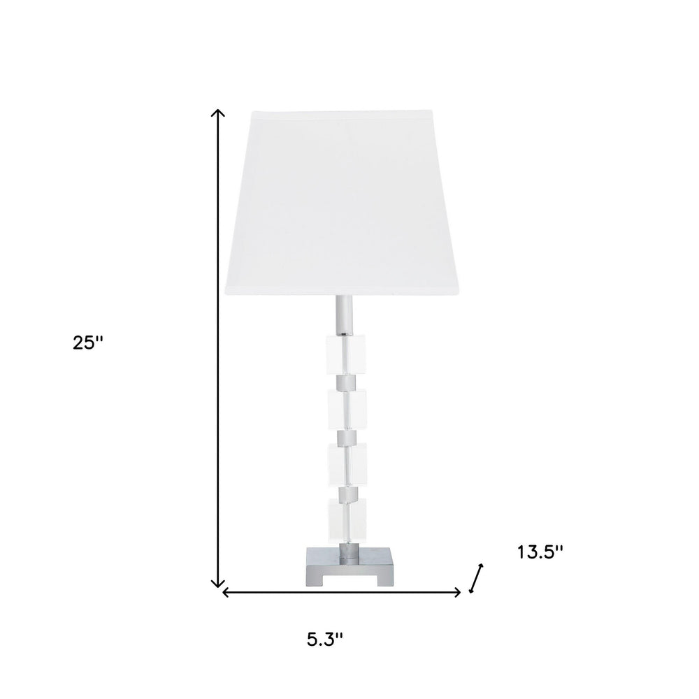 25" Crystal Geo Cubed Table Lamp With White Sharp Corner Square Tapered Shade - Homeroots - Flyclothing LLC