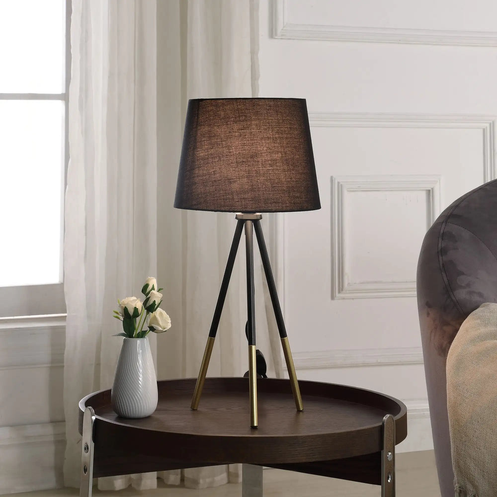 20" Gold Tripod Table Lamp With Black Empire Shade - Homeroots