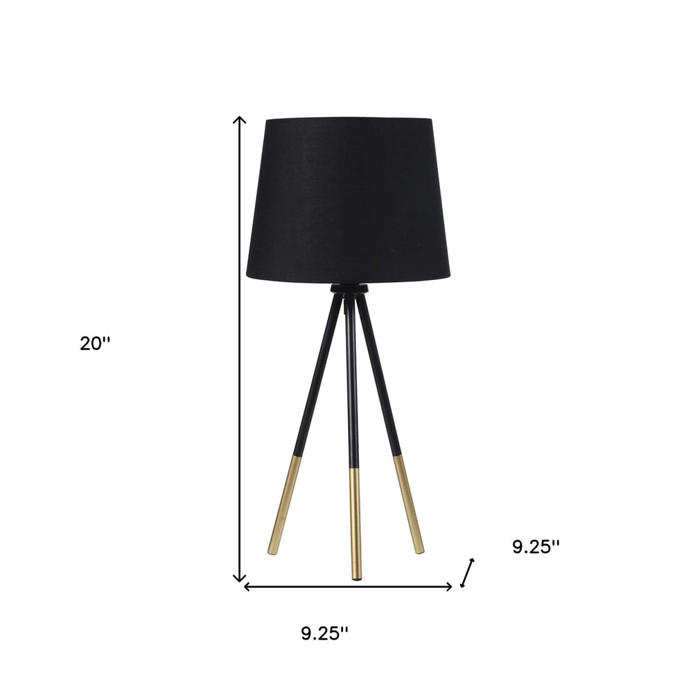 20" Gold Tripod Table Lamp With Black Empire Shade