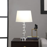 20" Silver Crystal Stacked Geo Cubes Table Lamp With White Classic Empire Shade - Homeroots
