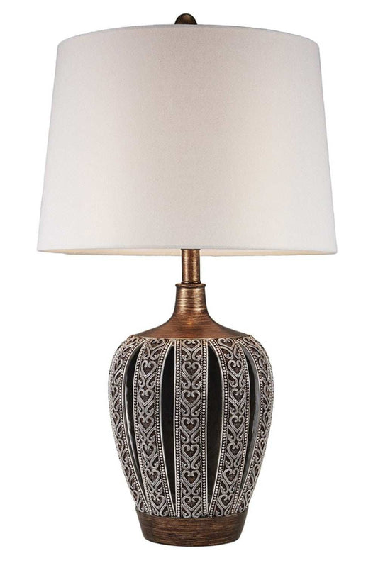 Primo Tall Brown Table Lamp with White Lamp Shade - Homeroots - Flyclothing LLC