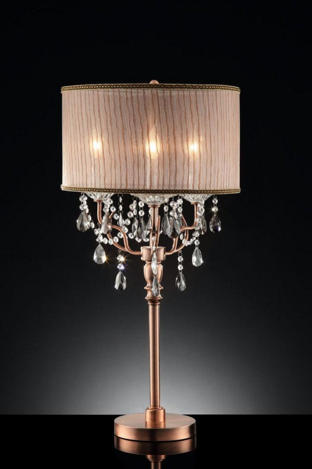 32" Clear and Rose Gold Faux Crystal Accent Table Lamp - Homeroots