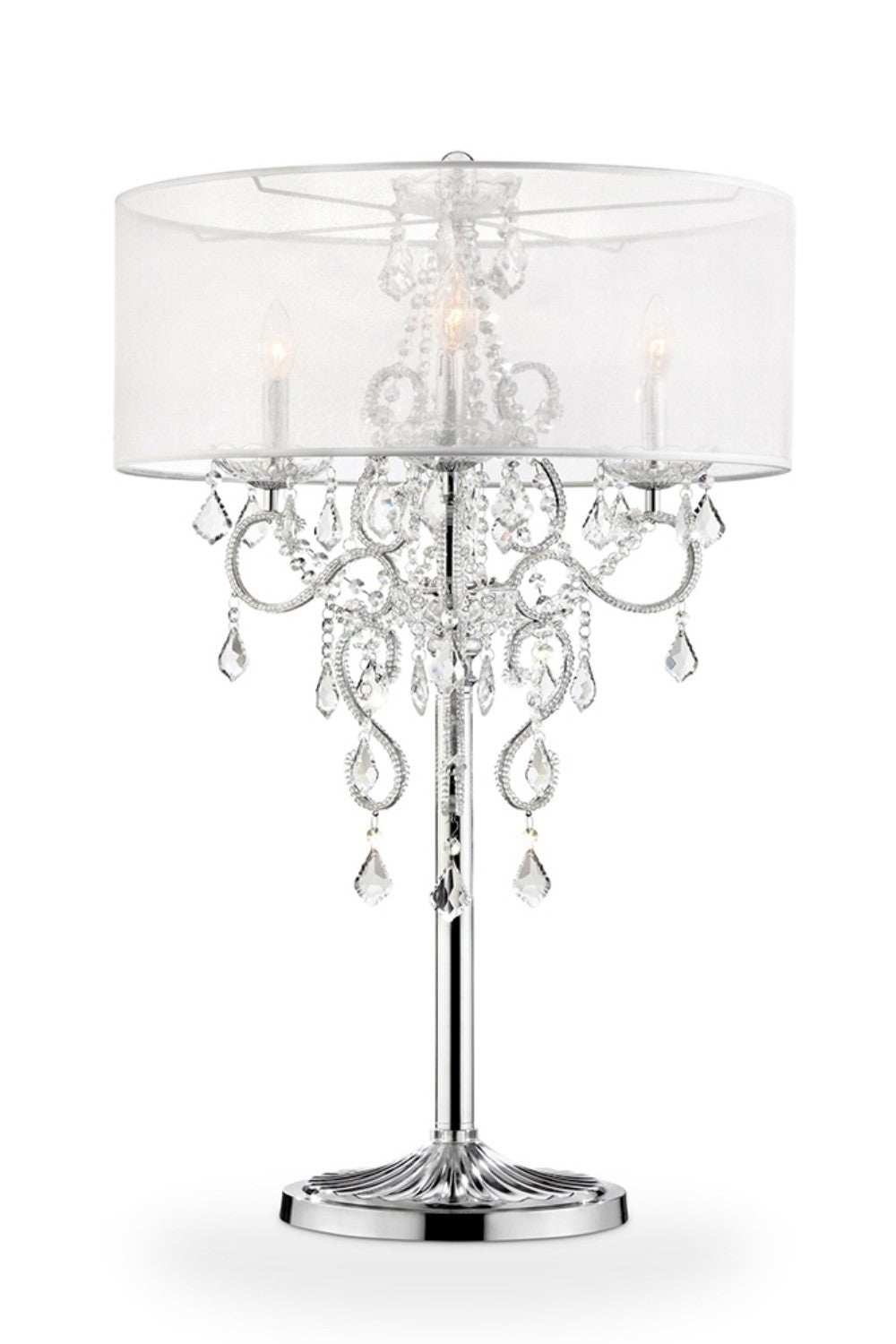 Glam Silver Faux Crystal Accent Table Lamp with See Thru Shade - Homeroots - Flyclothing LLC