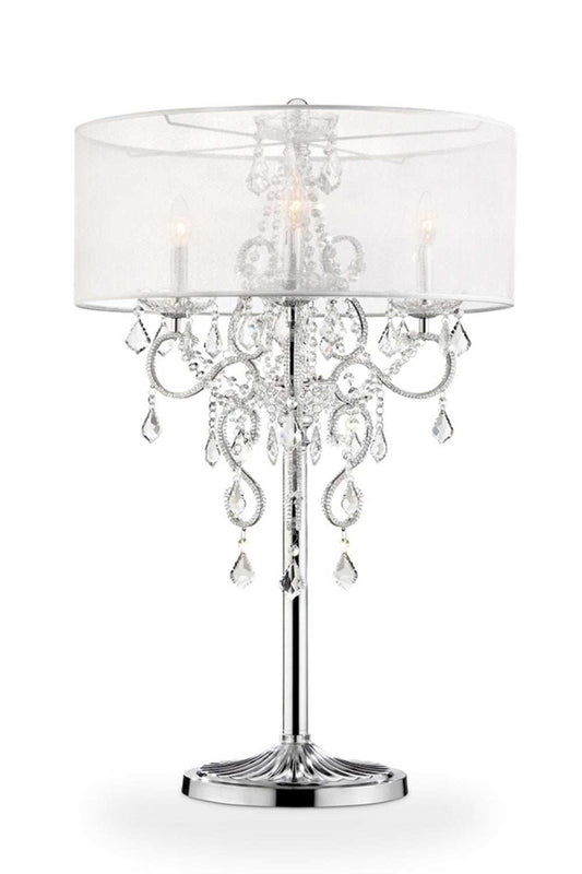 Glam Silver Faux Crystal Accent Table Lamp with See Thru Shade - Homeroots - Flyclothing LLC