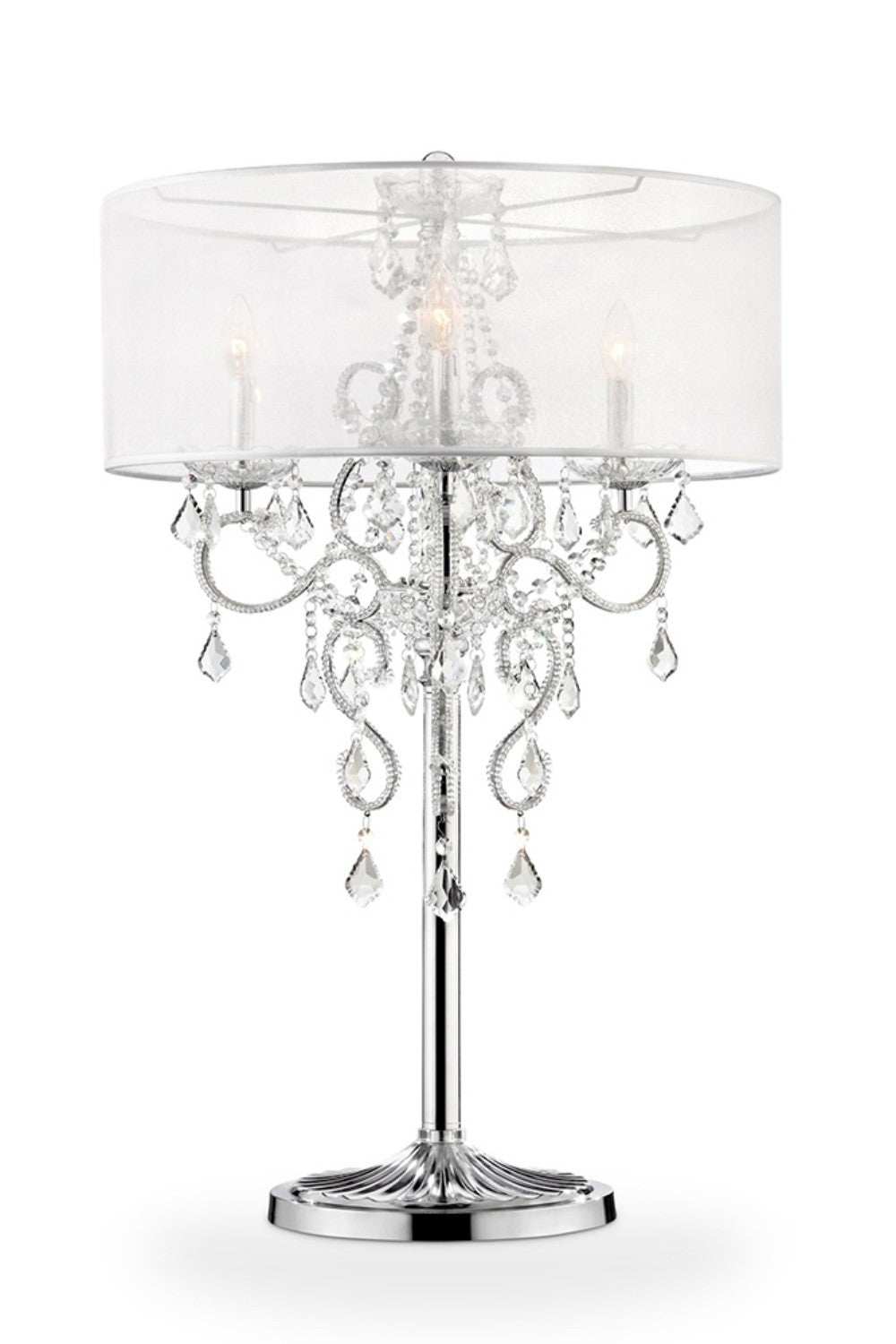 Glam Silver Faux Crystal Accent Table Lamp with See Thru Shade - Homeroots - Flyclothing LLC