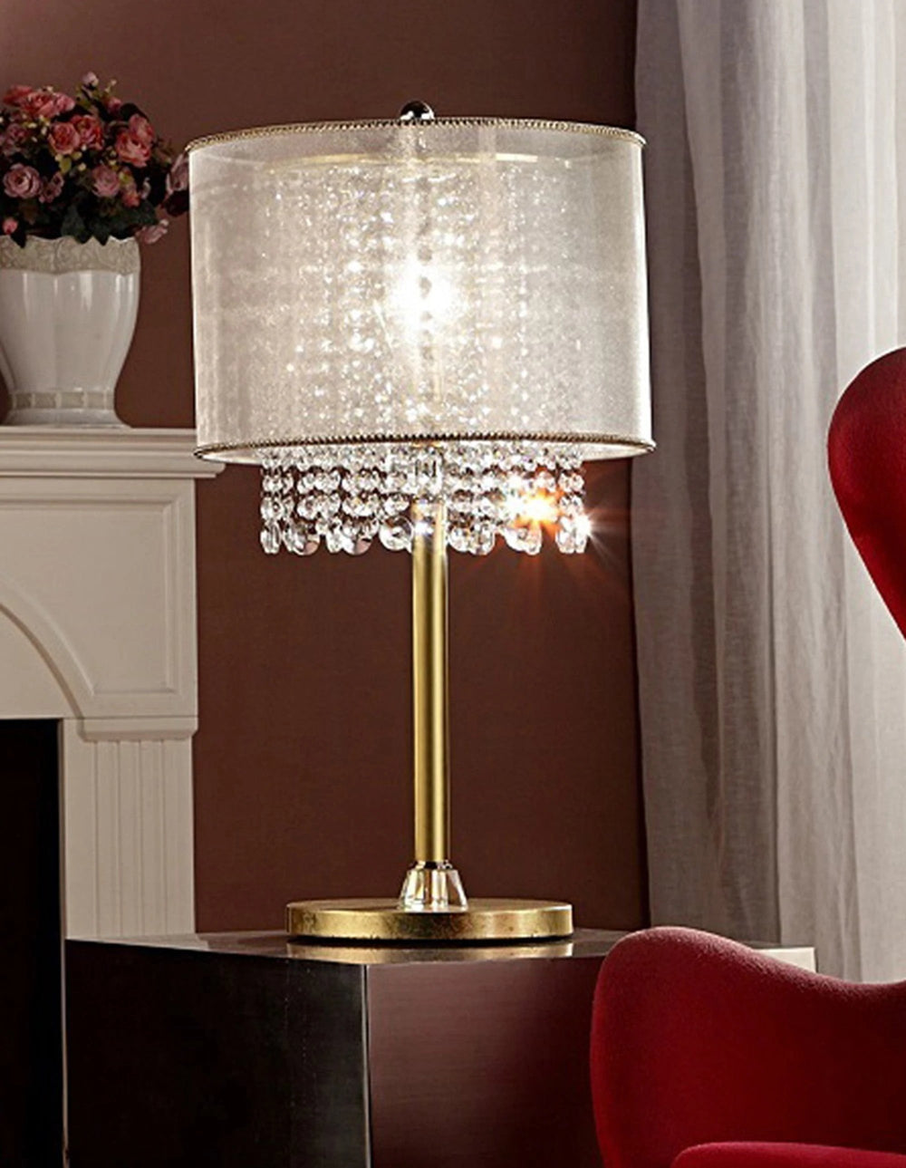 30" Gold Metal Novelty Bedside With White Drum Shade - Homeroots