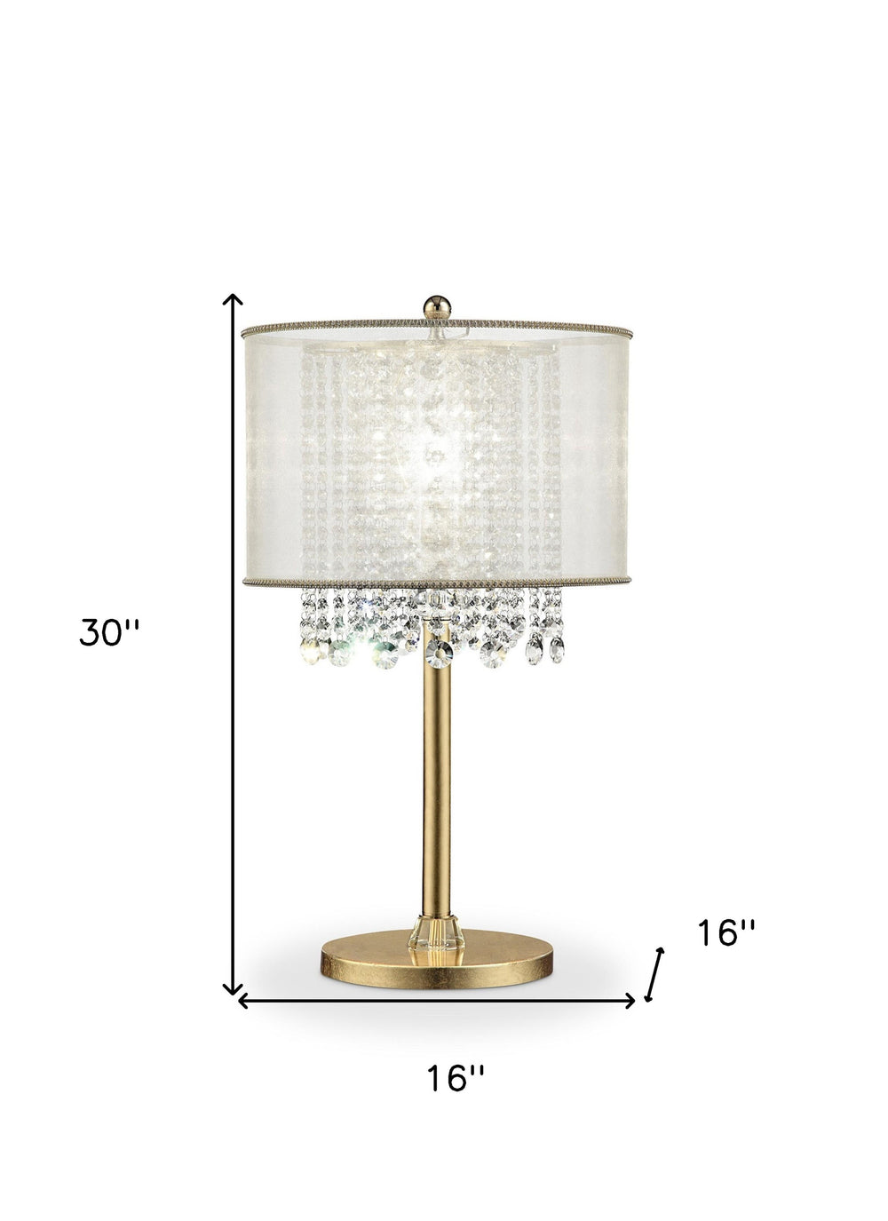 30" Gold Metal Novelty Bedside With White Drum Shade - Homeroots