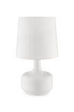 17" White Metal Bedside Table Lamp With Off-White Shade