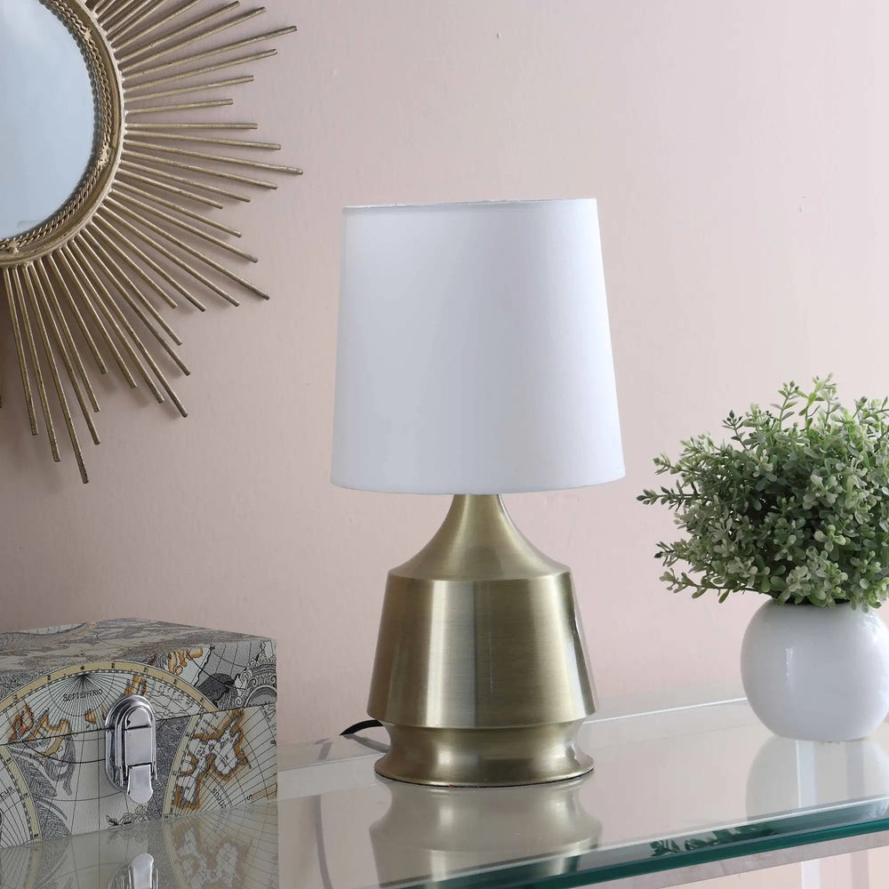 14" Brass Bedside Table Lamp With White Empire Shade - Homeroots - Flyclothing LLC