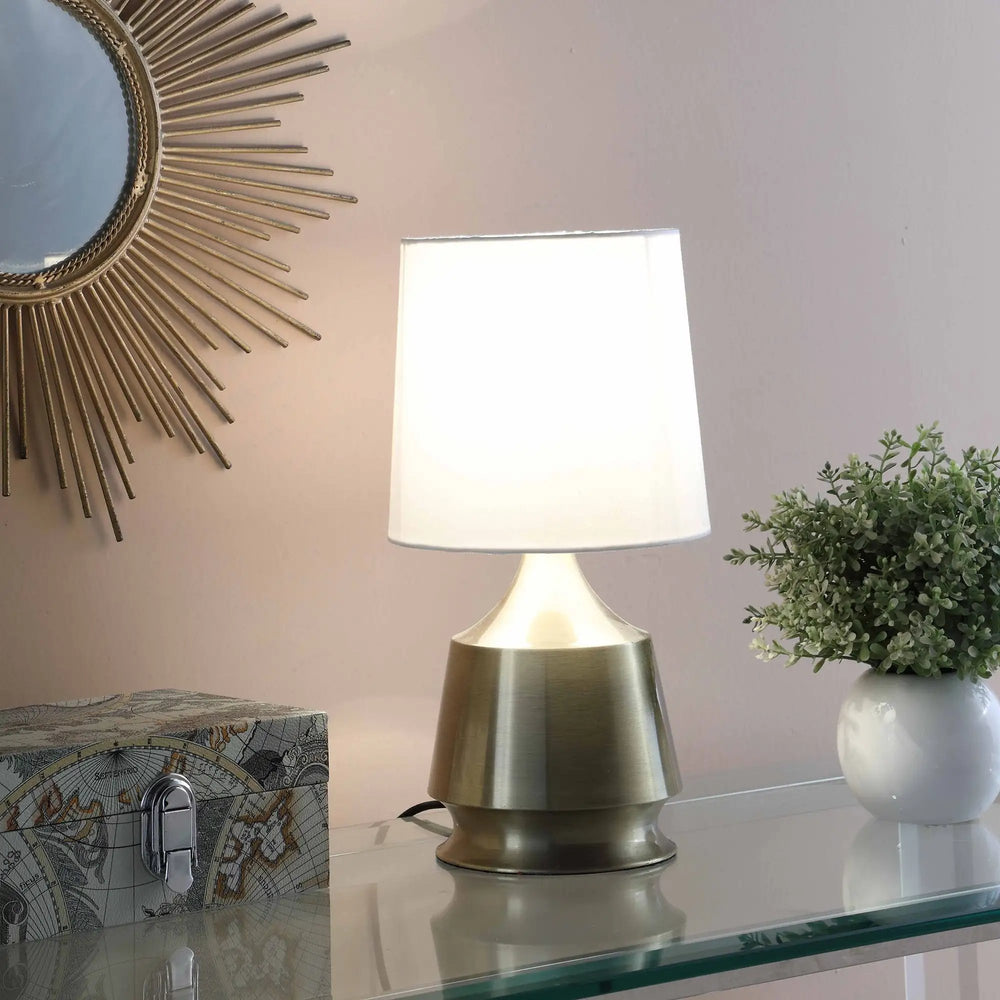 14" Brass Bedside Table Lamp With White Empire Shade - Homeroots - Flyclothing LLC