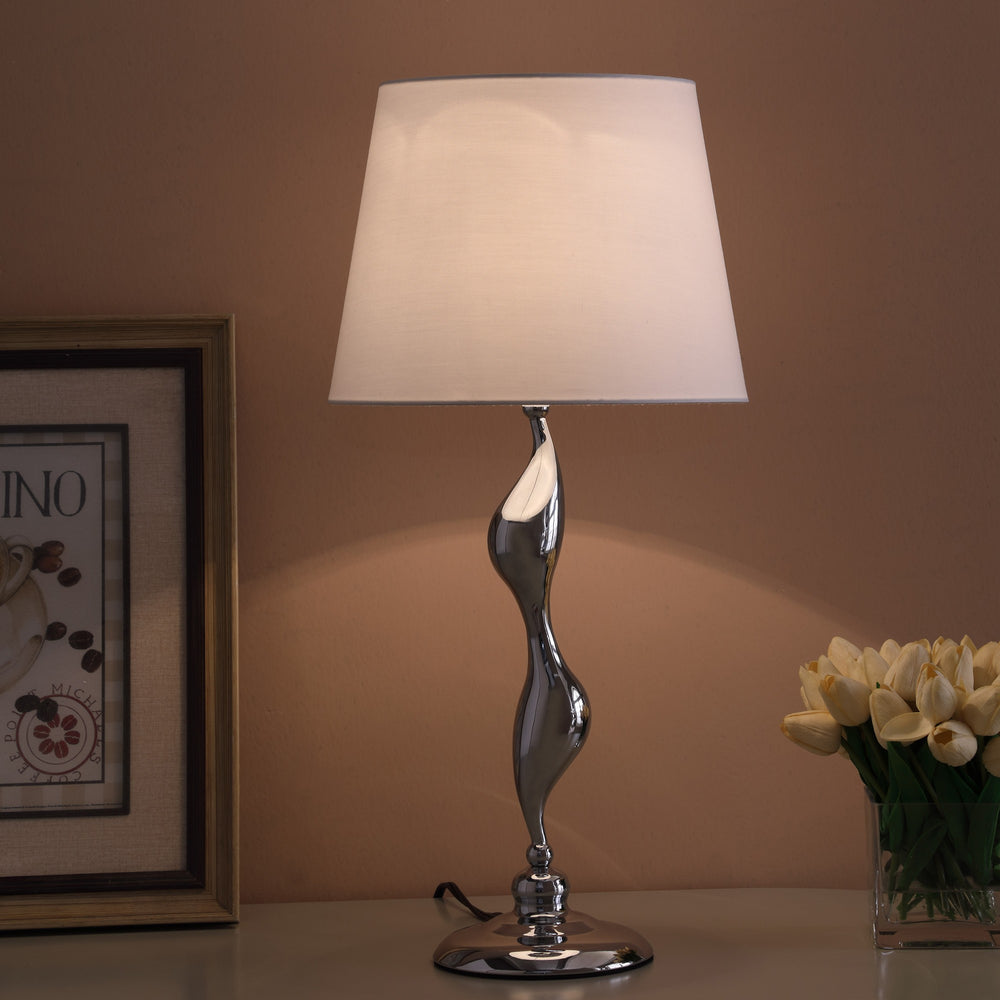 24" Silver Bedside Table Lamp With White Empire Shade - Homeroots