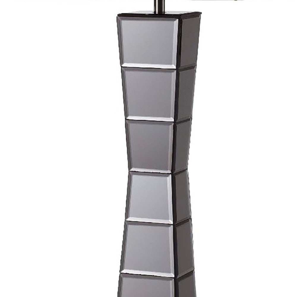 Black Glass Tower Table Lamp with Beige Fabric Shade - Homeroots - Flyclothing LLC