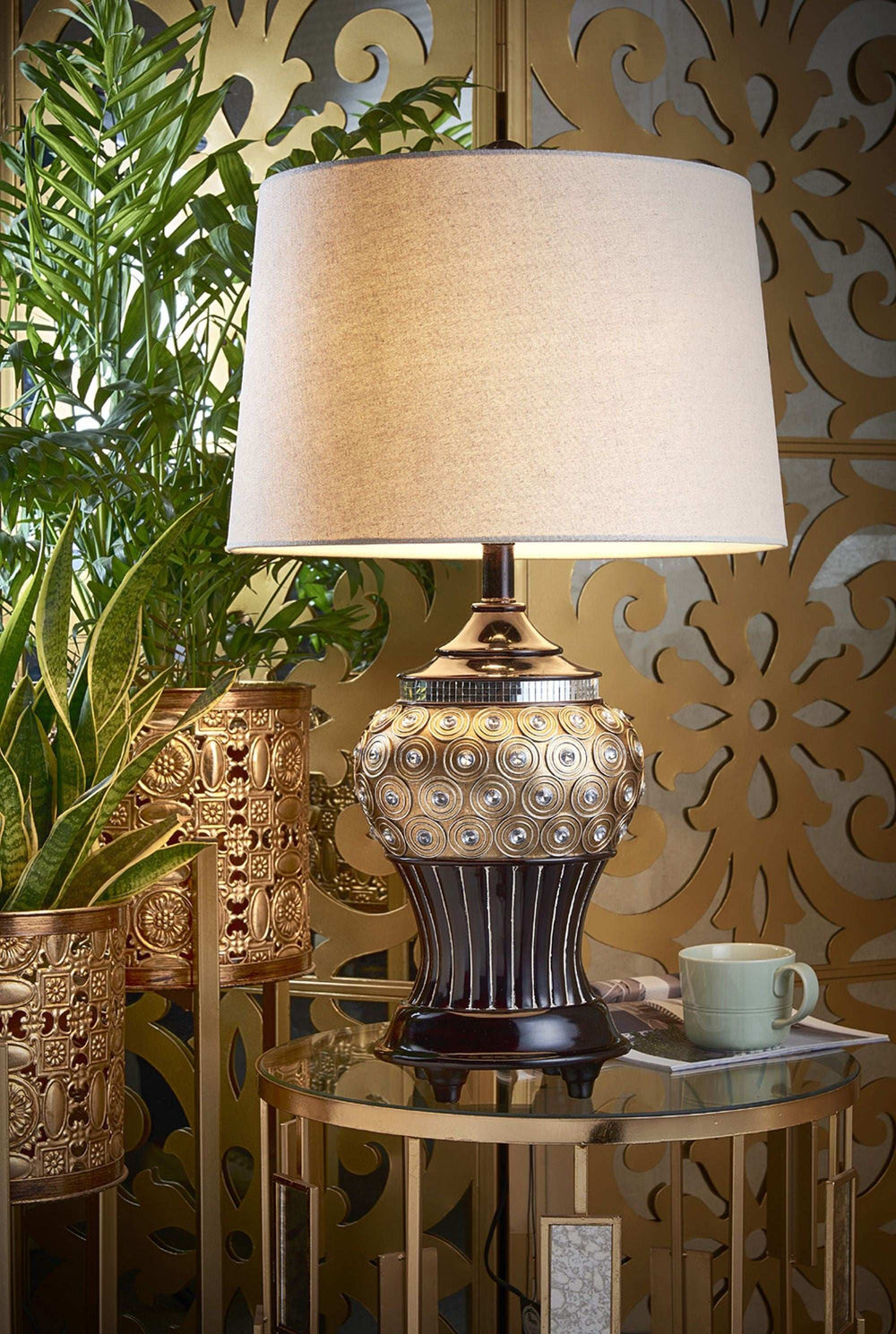 Glitzy Gold Bejeweled Table Lamp - Homeroots - Flyclothing LLC