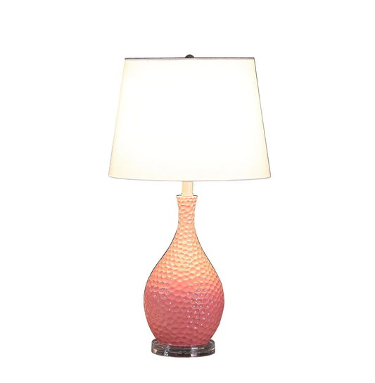 28" Pink Hammered Urn Table Lamp With White Tapered Drum Shade - Homeroots
