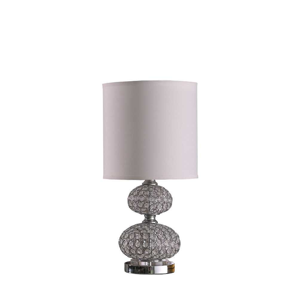 24" Chrome and Faux Crystal Double Orb Table Lamp With White Classic Drum Shade - Homeroots