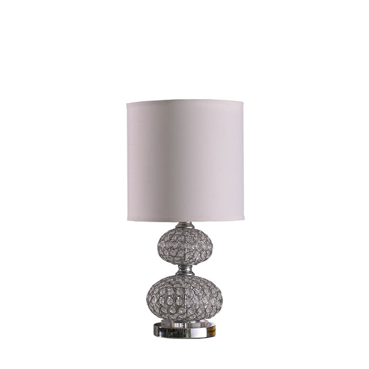 24" Chrome and Faux Crystal Double Orb Table Lamp With White Classic Drum Shade - Homeroots