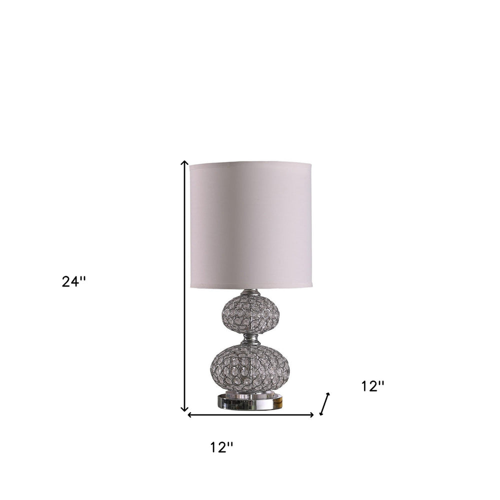 24" Chrome and Faux Crystal Double Orb Table Lamp With White Classic Drum Shade - Homeroots