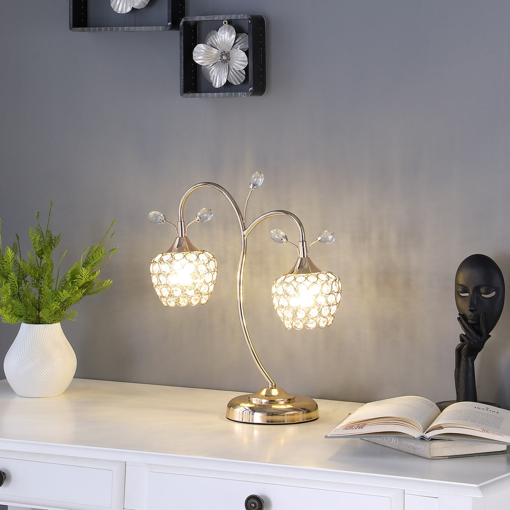 17" Gold Two Light Bedside Table Lamp With Clear Novelty Shade - Homeroots - Flyclothing LLC