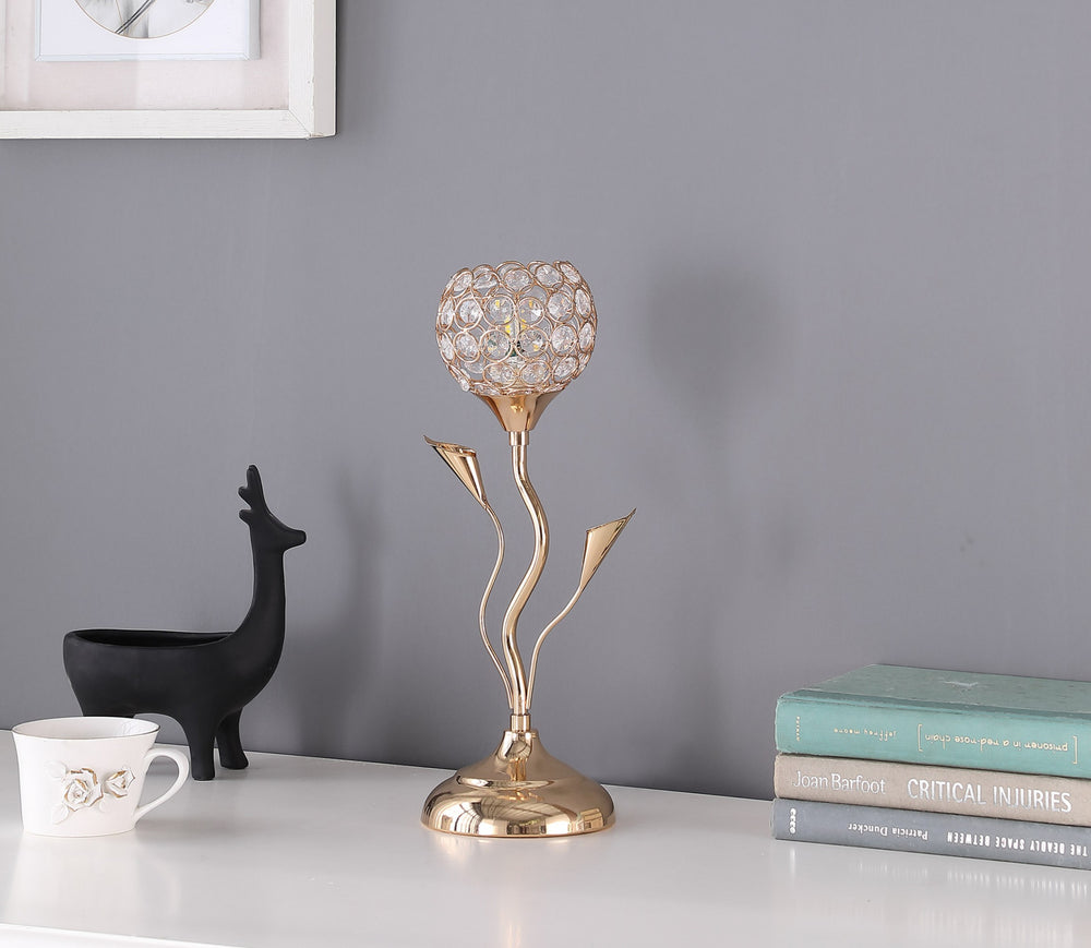 14" Gold Bedside Table Lamp With Clear Novelty Shade - Homeroots - Flyclothing LLC