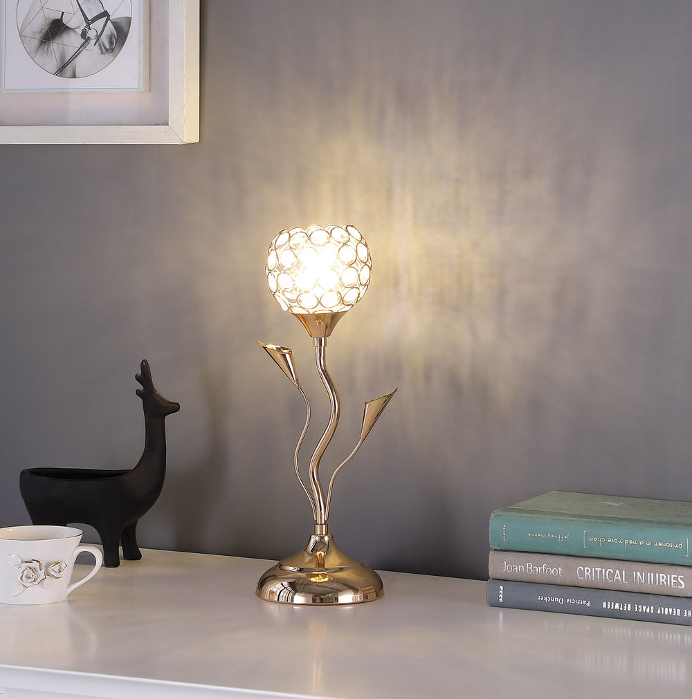 14" Gold Bedside Table Lamp With Clear Novelty Shade - Homeroots - Flyclothing LLC