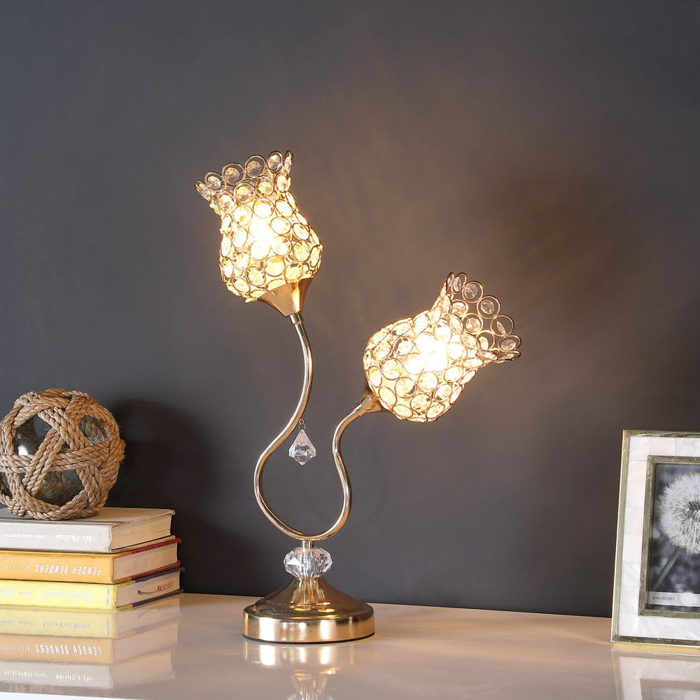 19" Gold Two Light Bedside Table Lamp With Clear Novelty Shade - Homeroots - Flyclothing LLC