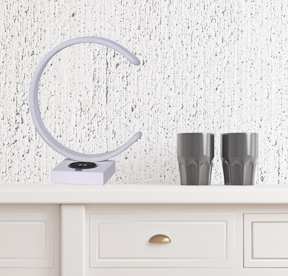 14" White Metal LED with USB Wireless Charger Table Lamp - Homeroots