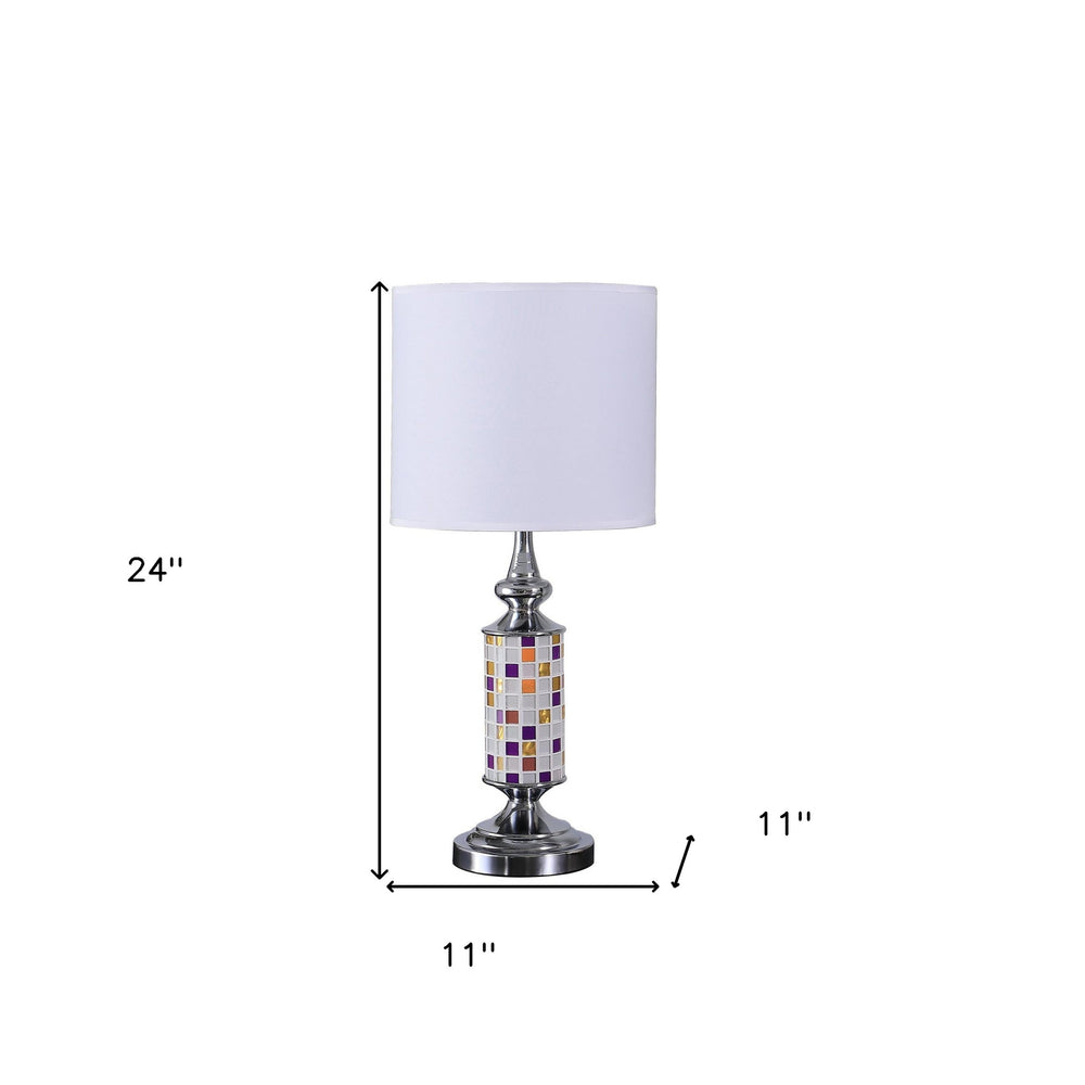 24" Silver Bedside Table Lamp With White Drum Shade - Homeroots - Flyclothing LLC