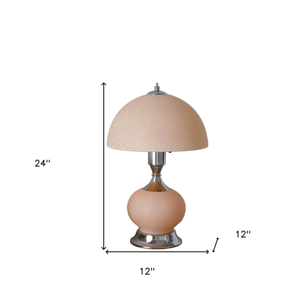 24" Silver Bedside Led Table Lamp With Pink Bowl Shade - Homeroots