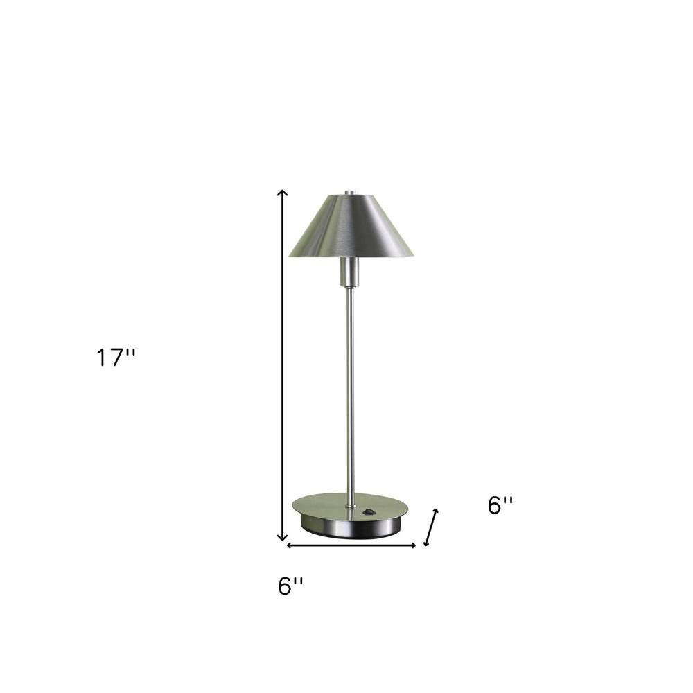 18" Silver Metal Bedside Table Lamp With Silver Cone Shade - Homeroots - Flyclothing LLC