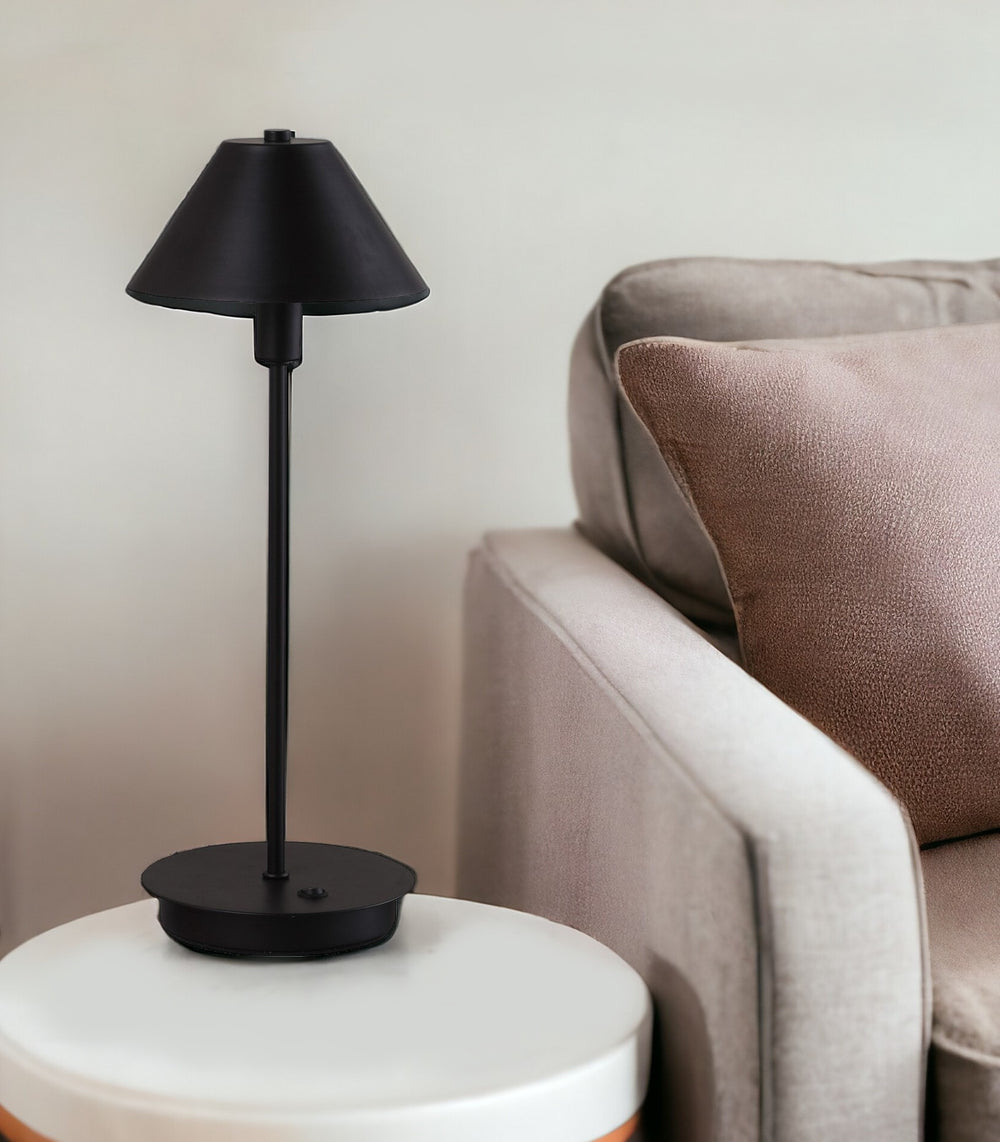 18" Black Metal Bedside Table Lamp With Black Cone Shade - Homeroots - Flyclothing LLC