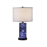 21" Glass LED Cylinder Table Lamp with Nightlight and White Drum Shade