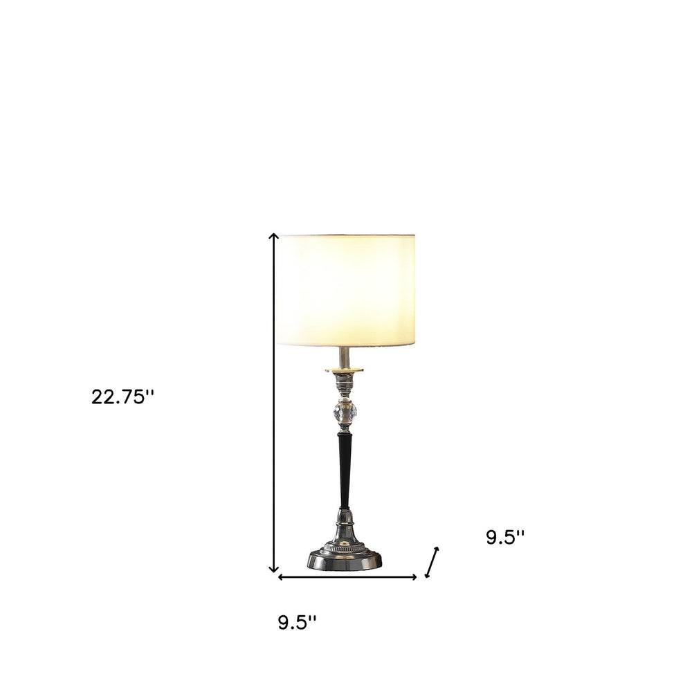 23" Black Chrome and Crystal Table Lamp With White Drum Shade - Homeroots
