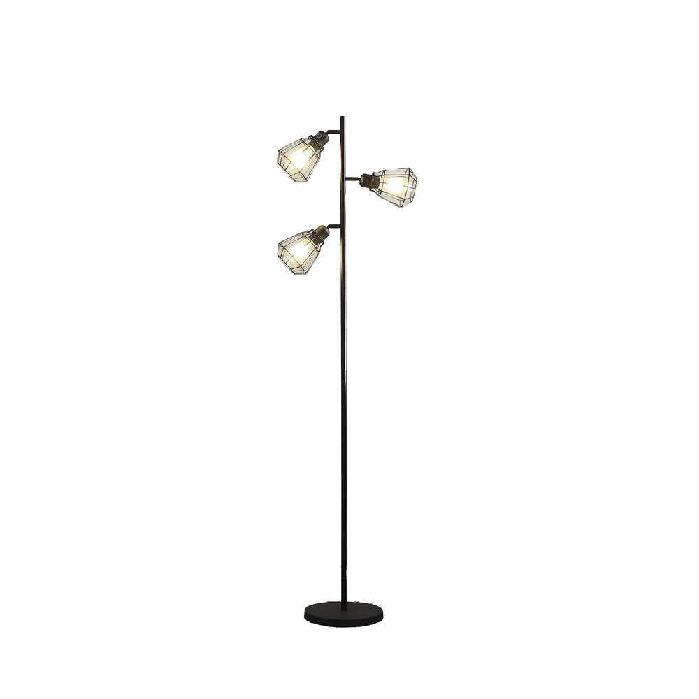 66" Black Three Light Tree Floor Lamp With Black Metal Cage Shade - Homeroots - Flyclothing LLC