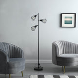66" Black Three Light Tree Floor Lamp With Black Metal Cage Shade - Homeroots - Flyclothing LLC