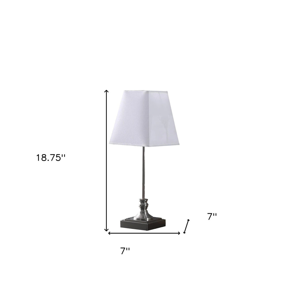 19" Silver Bedside Table Lamp With White Empire Shade - Homeroots