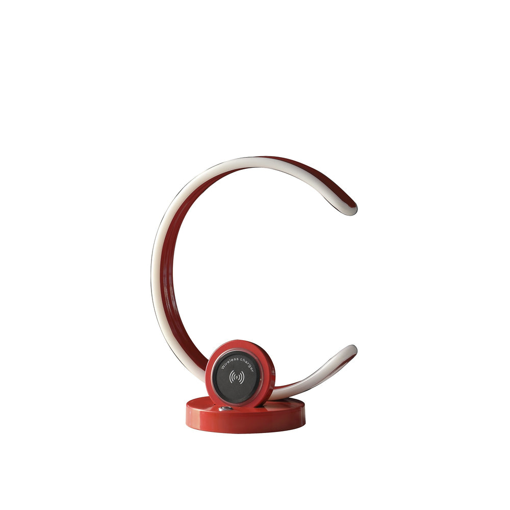 13" Red Contempo C Shape LED with USB Desk or Table Lamp - Homeroots - Flyclothing LLC