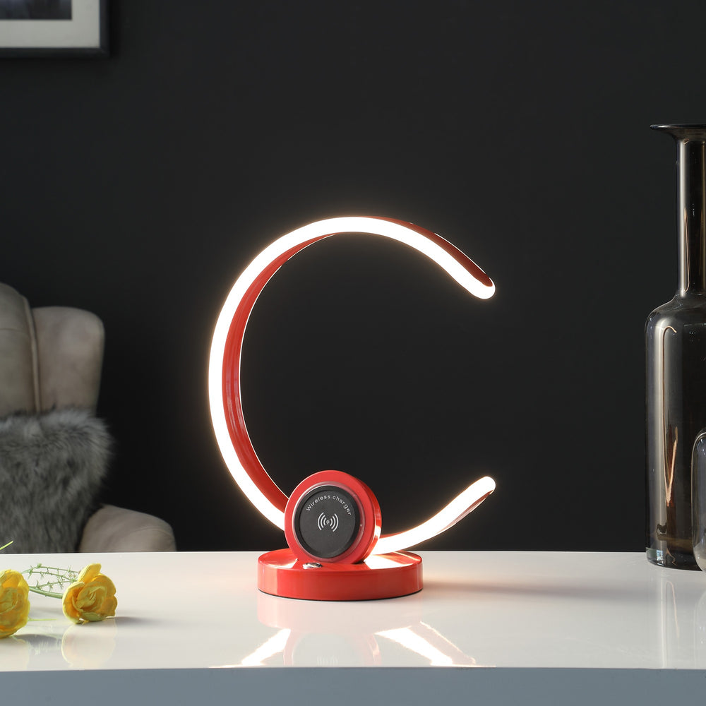 13" Red Contempo C Shape LED with USB Desk or Table Lamp - Homeroots - Flyclothing LLC