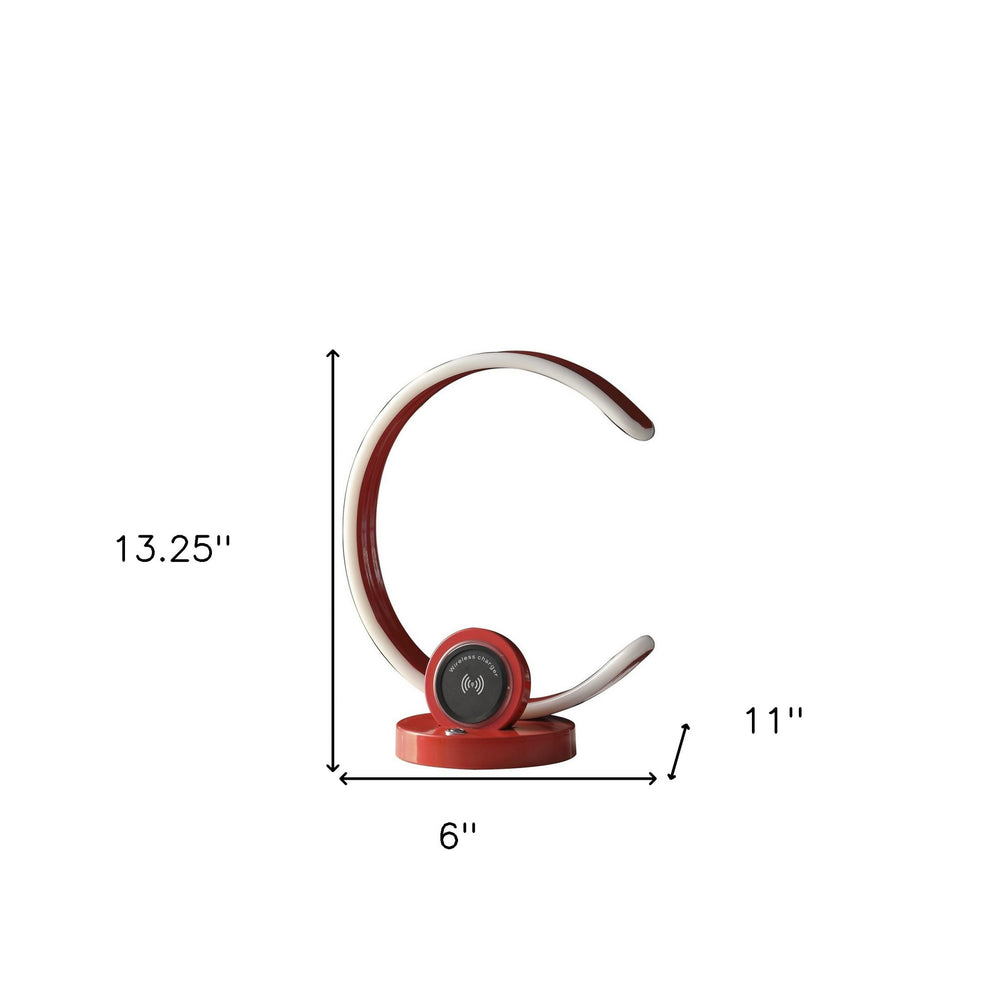 13" Red Contempo C Shape LED with USB Desk or Table Lamp - Homeroots - Flyclothing LLC