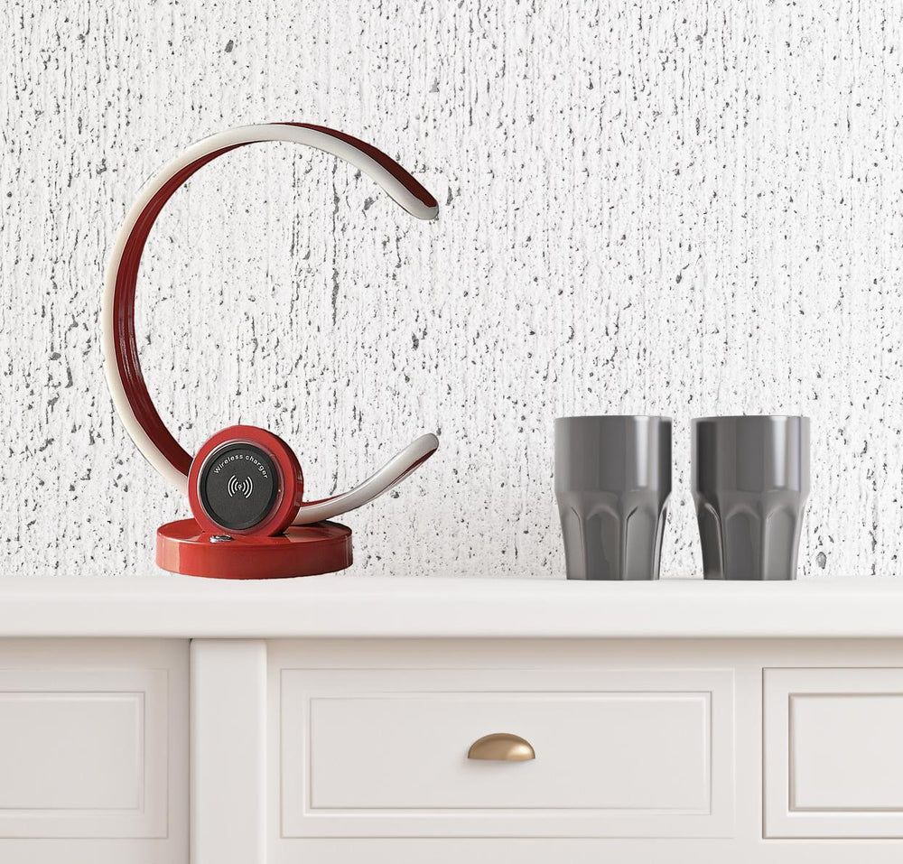 13" Red Contempo C Shape LED with USB Desk or Table Lamp - Homeroots - Flyclothing LLC