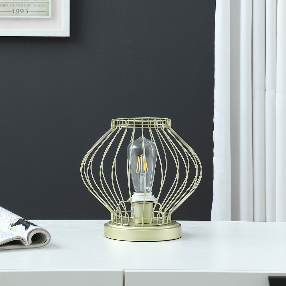 10" Gold Bedside Table Lamp With Gold Cage Shade - Homeroots - Flyclothing LLC