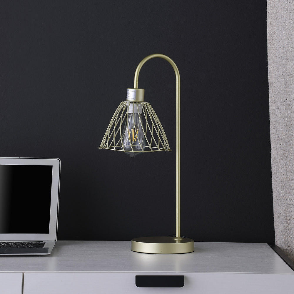 21" Gold Bedside Table Lamp With Gold Cage Shade - Homeroots - Flyclothing LLC